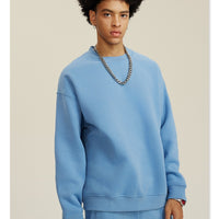 Blue Solid Color Round Neck Sweatshirt Set