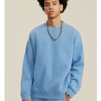 Blue Solid Color Round Neck Sweatshirt Set